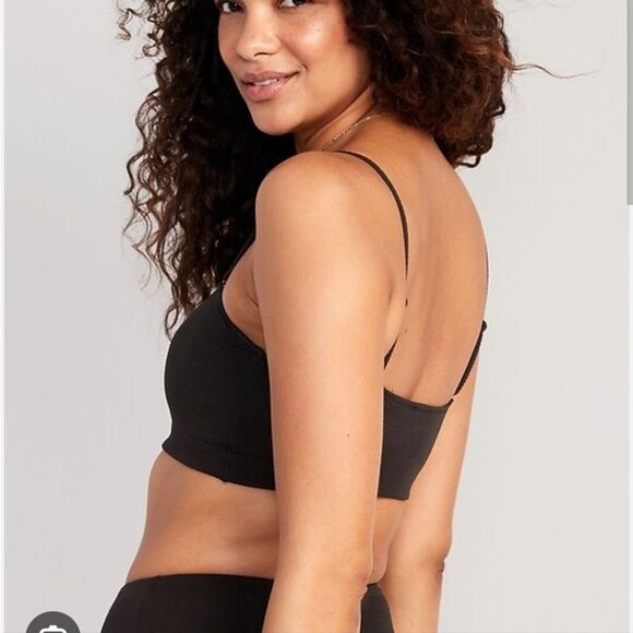 Black Convertible Textured Bandeau Bikini Swim Top Size M - Picture 3 of 9